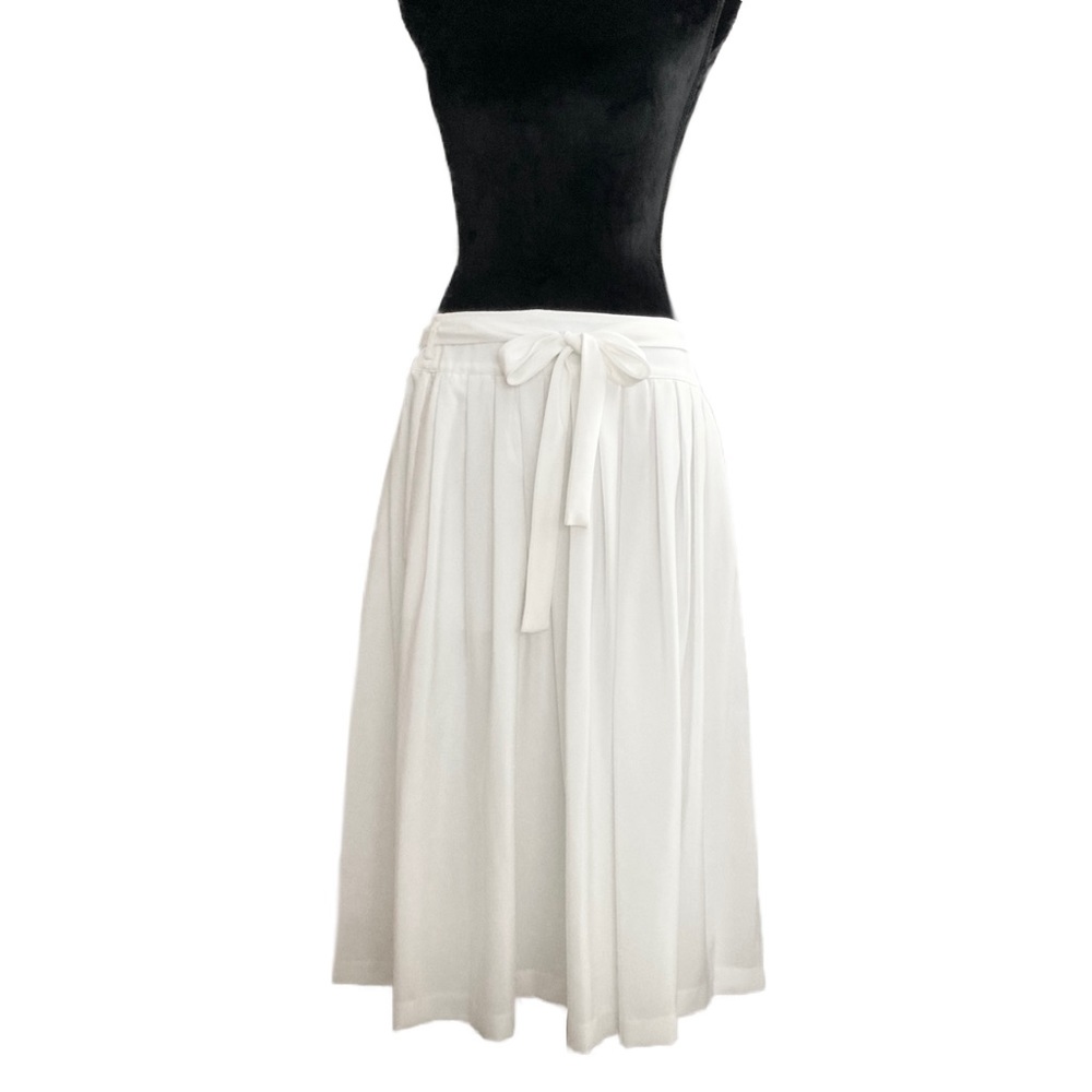 Calvin Klein White Pleated Midi Skirt with Belt NWT